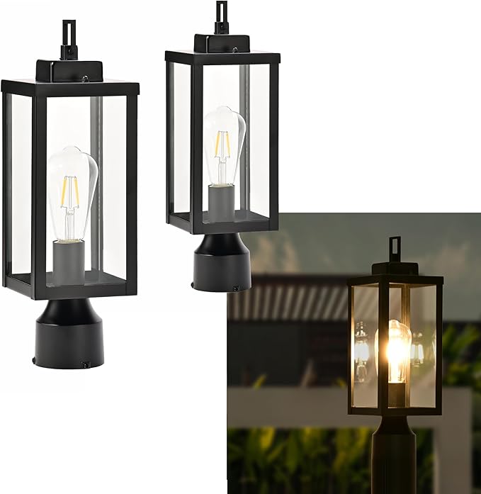 Outdoor Post Light Anti-Rust Lamp Post Lights Fixture Waterproof Exterior Lighting Lamp Post Outdoor Pole Light for Yard Pathway Driveway Fence - 2 Pack