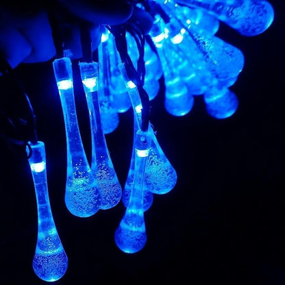 Solar String Light Outdoor Waterproof Solar Drop Lights,Water Drop Fairy Lights 13ft 20LEDs Solar Light with 8 Modes Solar Party Lights for Garden,Christmas Decorations (Blue)