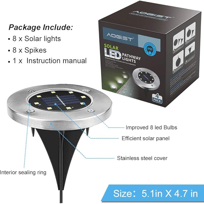 Aogist Solar Ground Lights, LED Garden Disk Lights In-Ground Outdoor Landscape Lighting for Lawn Patio Pathway Yard Deck Walkway (White,4 Packs)
