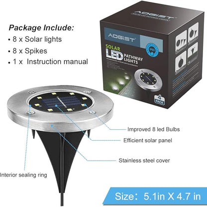 Aogist Solar Ground Lights, LED Garden Disk Lights In-Ground Outdoor Landscape Lighting for Lawn Patio Pathway Yard Deck Walkway (White,4 Packs)