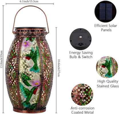 VEWOGARDEN Hummingbird Solar Lanterns Outdoor Waterproof Hanging Solar Lantern Decorative Outdoor LED Lantern Lights for Patio Yard Table Garden Decor
