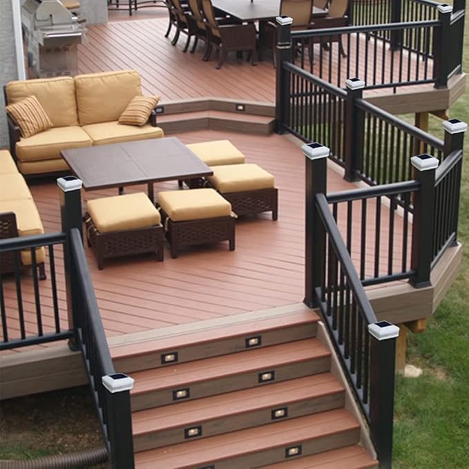 Sumaote 4x4 Solar Post Cap Light, 52 LEDs 160 Lumen Outdoor Deck Lights for 4x4 Wooden Posts, IP65 Waterproof 6000K Daylight White Decorative Lighting for Fence Porch Garden, White Shell, 4 Pack
