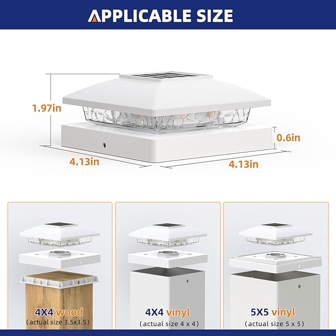 APONUO Solar Post Cap Lights for 4x4 5x5 Posts - IP64 Waterproof, 6500K LED, No-Wire Fence Lights & Deck Lights for Patio Garden Yard Patio, White-Cool White, 16 Pack
