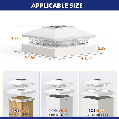 APONUO Solar Post Cap Lights for 4x4 5x5 Posts - IP64 Waterproof, 6500K LED, No-Wire Fence Lights & Deck Lights for Patio Garden Yard Patio, White-Cool White, 6 Pack