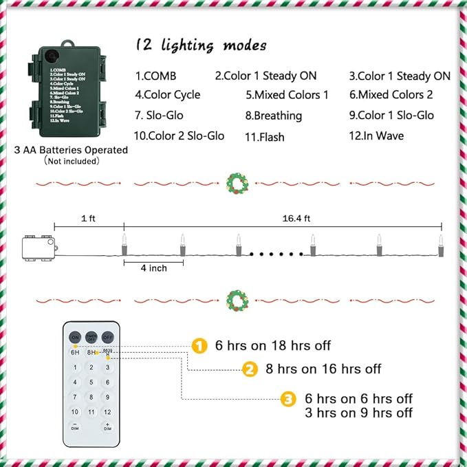 Battery Christmas Lights 4 Pack, 17ft 50 LED Dual Color Changing Mini String Light with 3 Auto-Timer Options and 12 Lighting Modes Waterproof Tree Lights (Warm White & Multicolor, 50 LEDs x 4 Pack)
