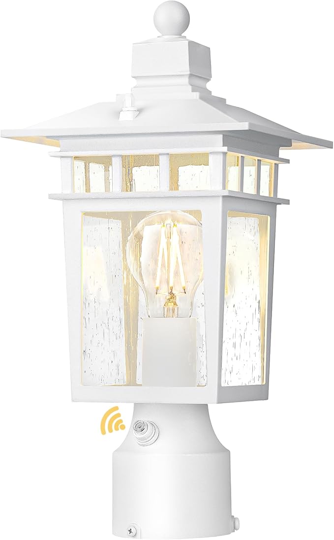 Dusk to Dawn Outdoor Post Lights, Waterproof Lamp Post Light Fixture, Aluminum Lamp Posts Outdoor Lighting Pole Lantern for Outside Yard Patio Pathway Garden Deck, Hard Wired (1 Pack, White)
