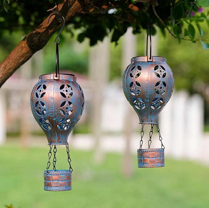 2-Pack Backyard Solar Lanterns, Waterproof LED Outdoor Lights