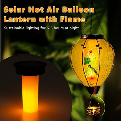Starsoul Large Solar Hot Air Balloon Lantern with Flame Dragonfly Glass Hanging Outdoor Hot Air Balloon Solar Light Waterproof Garden Patio Yard Party Decorations