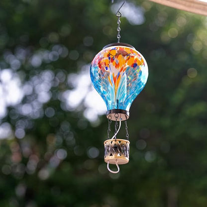 Solar Hot Air Balloon Lantern with Flame, Unique Hot Air Balloon Solar Lanterns with LED Candle Light, Waterproof Outdoor Lanterns Decor for Yard, Patio, Garden, Porch