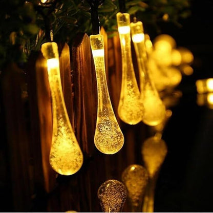 Solar String Light Outdoor Waterproof Solar Drop Lights,Water Drop Fairy Lights 13ft 20LEDs Solar Light with 8 Modes Solar Party Lights for Garden,Christmas Decorations (Warm White)