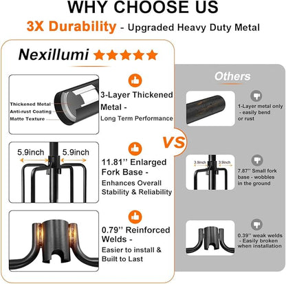 6 Pack String Light Poles for Outside, Upgraded Heavy-Duty Metal Poles for Outdoor String Lights with Fork, Adjustable Lighting Hanging Accessories for Patio Decor Pergola Backyard Garden Decorations