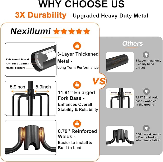 4 Pack String Light Poles for Outside, Upgraded Heavy-Duty Metal Light Poles for Outdoor String Lights with Fork, Adjustable Lighting Accessories for Patio Decor Backyard Pergola Garden Decorations