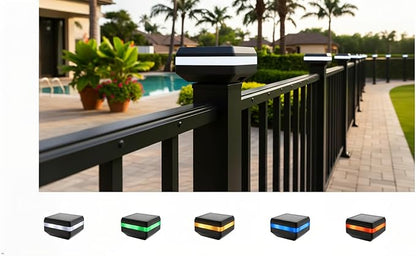 4 Pack Solar Post Cap Lights for 2.5x2.5 inch Aluminum, Metal, and Garden/Pool Fences, Warm/Cool White, and Selectable RGB Colors with Built-in Color-Changing Holiday/Party Mode! (2.5"x2.5")