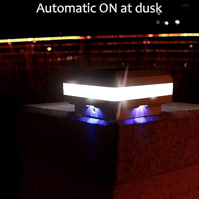 Sumaote Solar Post Cap Light, 52 LEDs 160 Lumen Outdoor Solar Post Light Fits 4x4 5x5 6x6 Wooden Posts IP65 Deck Fence Lights Platform Garden Patio 6000K White Lighting, Black Shell, 4 Pack