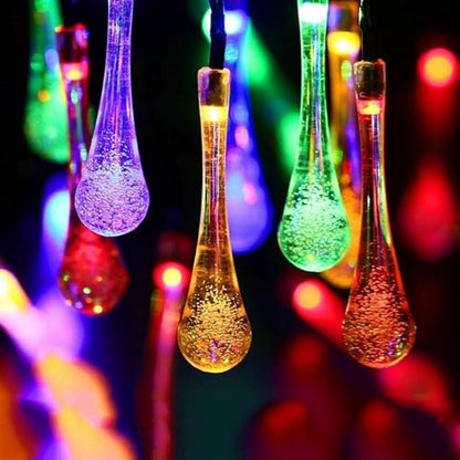 Solar String Light Outdoor Waterproof Solar Drop Lights,Water Drop Fairy Lights 13ft 20LEDs Solar Light with 8 Modes Solar Party Lights for Garden,Christmas Decorations (20ft 30LED Multi)