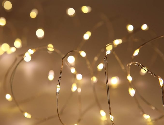 4 Pack 33Ft 100 Warm White Led Fairy Lights Battery Operated with Remote Control Timer Waterproof Silver Copper Wire Twinkle Lights