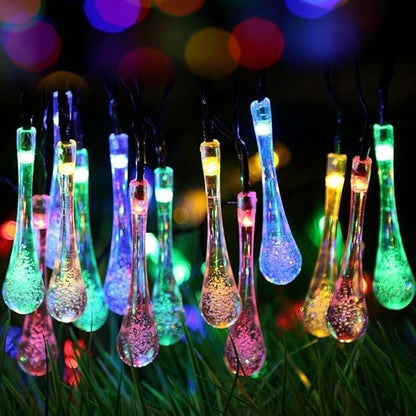 Solar String Light Outdoor Waterproof Solar Drop Lights,Water Drop Fairy Lights 13ft 20LEDs Solar Light with 8 Modes Solar Party Lights for Garden,Christmas Decorations (Multicolor)