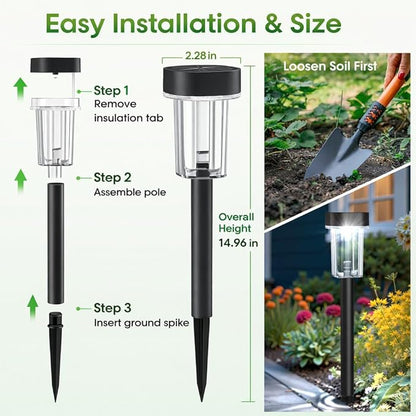 Outdoor Solar Lights for Yard 8 Pack, Solar Pathway Lights Waterproof 6000K Cold White LED Landscape Lighting for Garden Outside Landscape Lawn Driveway Walkway Path Patio