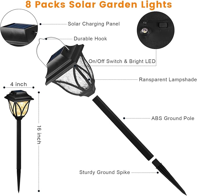 Springwind 8 Pack Solar Lights Outdoor Waterproof Garden Lights with Warm LED Light Landscape Lighting for Yard Patio Lawn Walkway Driveway
