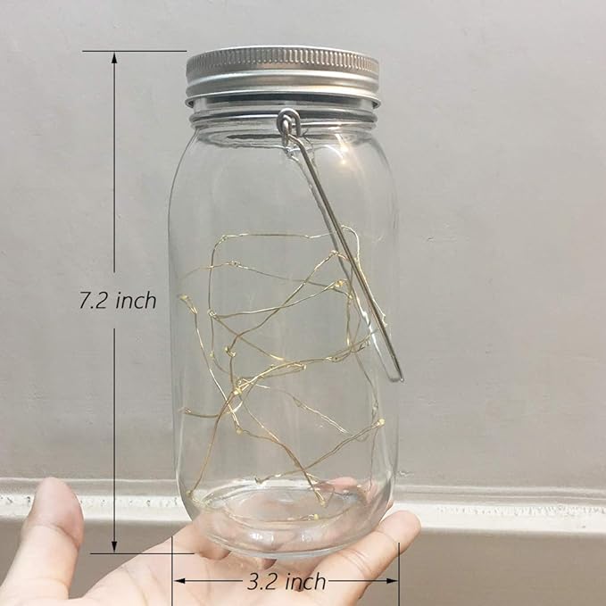 Solar Mason Jar Lights, Large Size Bigger Glass Mason Jar with 30 LEDs Fairy Firefly String Lights, Best Patio Yard Desktop Party Decor Outdoor Solar Hanging Lanterns (2-Pack)