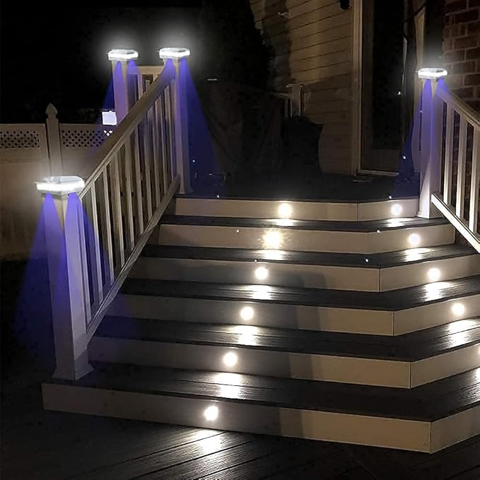 Sumaote Solar Post Cap Light for 4x4 Wooden Post, 52 LEDs 160 Lumen Outdoor Deck Lights IP65 Waterproof, 6000K Daylight White Decorative Lighting for Fence Deck Railing Garden, White Shell, 1 Pack