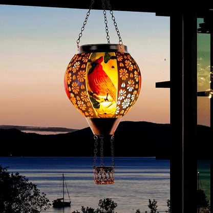 DREAMSOUL Cardinal Hot Air Balloon Solar Lantern, Metal Solar Lantern with Flickering Flame, Solar Lanterns Outdoor Waterproof for Lawn Patio Decor
