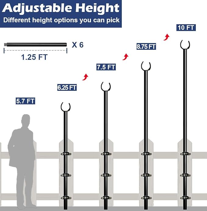 2-Pack Metal String Light Poles, 10ft Patio Light Stands