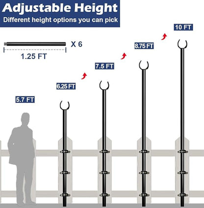 10FT String Light Poles for Outdoor, Heavy Duty Metal Lighting Stand Pole for Deck Fence Railing Backyard Patio Holiday Wedding Party Decorations 2 Pack
