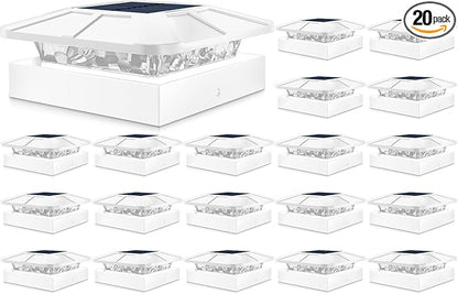 Peasur 4x4 Solar Post Cap Lights Outdoor with 3 Modes, 20 Packs White Fence Light Solar Powered Waterproof, Wood/Vinyl Post Top Lights for Deck Yard Garden Patio Porch Outside
