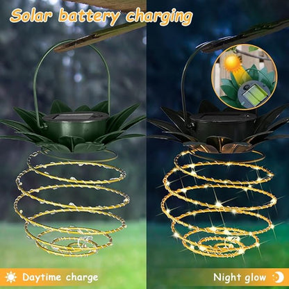 2 Pack Outdoor Solar Hanging Lantern Lights - 60LED Waterproof Solar Pineapple Light Outdoor for Garden,Yard Porch Lawn Backyard Landscape Pathway Patio Outside Gardening