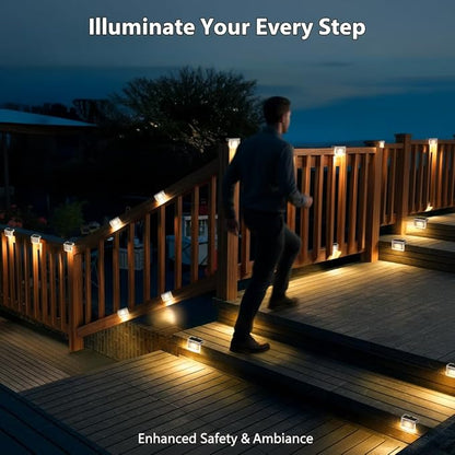 TIJNN Solar Deck Lights Outdoor Waterproof (6 Pack) – LED Solar Fence Lighting for Steps, Stairs, Railing, Patio & Backyard – Wireless Auto Dusk to Dawn Warm White Decor