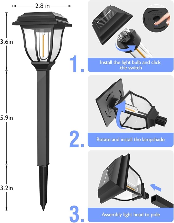 Solar Pathway Lights 12 Pack Outdoor 3000K Bright Auto On/Off Solar Garden Lights Long Lasting Solar Powered Landscape Light for Path Yard Walkway Lawn Driveway Decor Lighting - Warm White