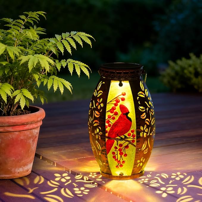 STARSOUL Solar Lantern Outdoor Waterproof, Hanging Solar Lantern for Patio Garden Yard Decor, Cardinal Memorial Gifts for Loss of Love one, Bereavement Sympathy Gift