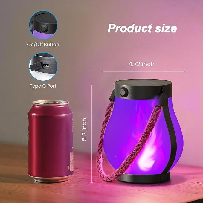 Hompavo Gen2 Solar Lanterns Outdoor with Ultra-Real Flame, Dual Charging (USB/Solar) & 2 Modes - Waterproof Decorative Hanging/Table Lights for Patio Garden Halloween Decorations, 2/Purple