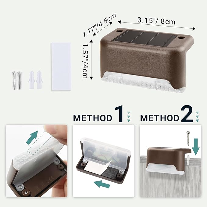 GIGALUMI 12 Pcs Solar Deck Lights, Bronze Finished Waterproof Led Solar Lamp for Outdoor Pathway, Yard, Patio, Stairs, Step and Fences (Cool White)