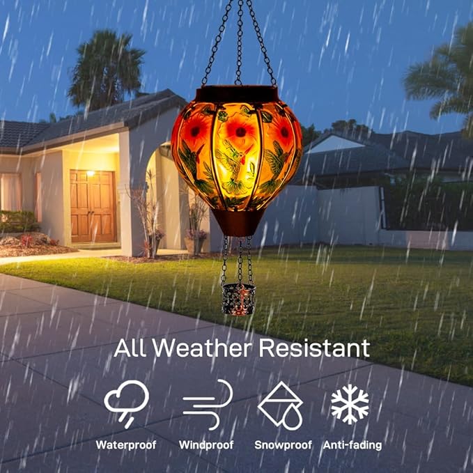 Decorative Hummingbird Solar Lanterns for Patio, Waterproof LED