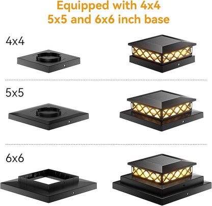 12 Packs Solar Post Cap Lights for Fence and Deck – Auto On/Off Outdoor Lighting, 2 Color Modes with 16 LEDs, Fits 4x4 5x5 6x6 Posts (Black)