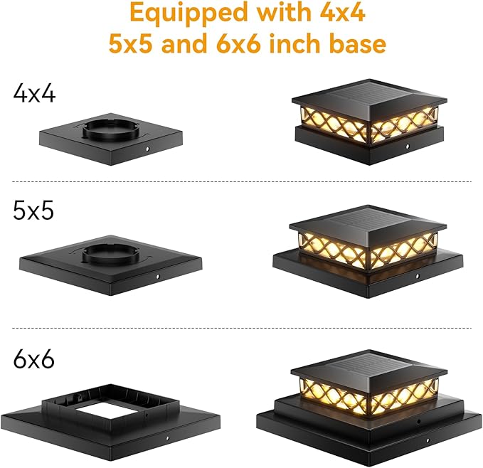8 Packs Solar Post Cap Lights for Fence and Deck – Auto On/Off Outdoor Lighting, 2 Color Modes with 16 LEDs, Fits 4x4 5x5 6x6 Posts (Black)