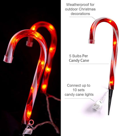 Christmas Candy Cane Lights Outdoor Pathway -10 Pack Lighted Candy Cane Pathway Markers Lights Walkway, 10 inch Candycane Christmas Sidewalk Outdoor for Yard Lawn Decorations