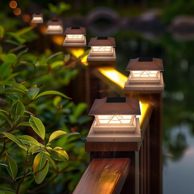 6-Pack Solar Post Cap Lights, 2-Mode Warm White Waterproof