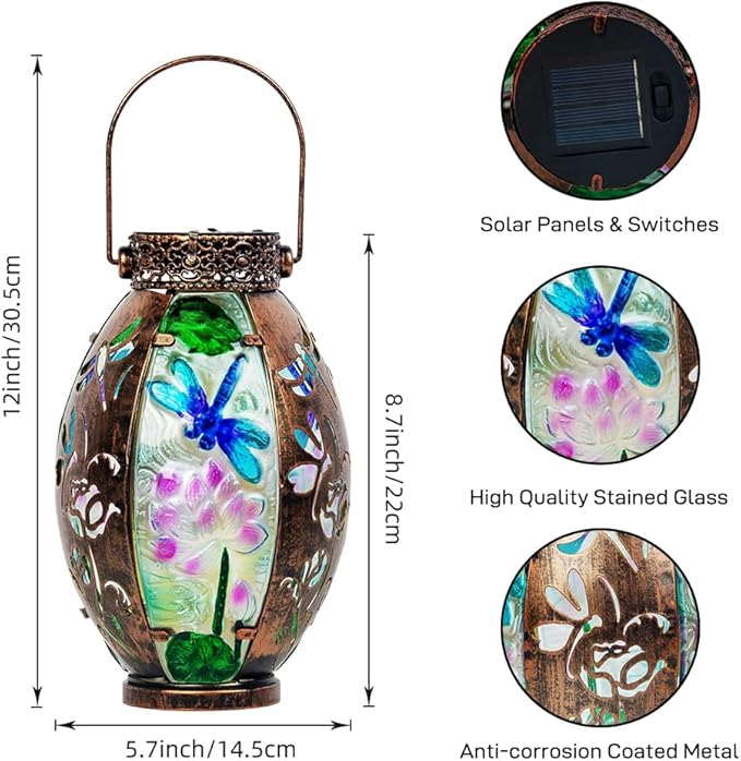 STARSOUL Solar Lantern Outdoor Waterproof, Hanging Solar Lantern for Patio Garden Yard Decor, Dragonfly Garden Decor, Dragonfly Gift for Women