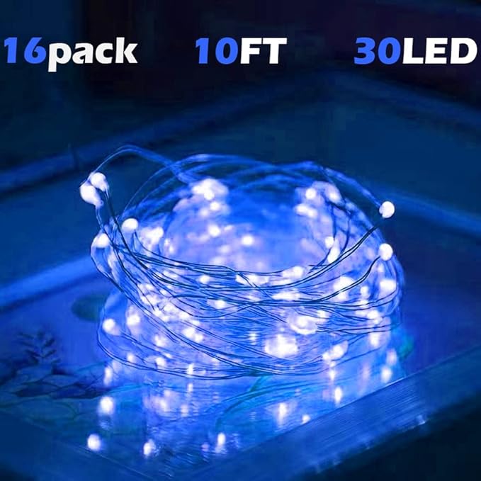 16-Pack Christmas String Lights, 10ft 30 LED Waterproof Twinkle Lights