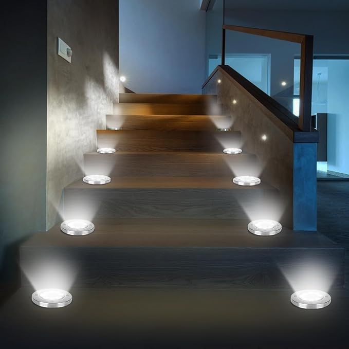 8 Pack Solar Ground Lights, Modern Outdoor Waterproof LED Landscape Lights, Cold Color, 12 LEDs Each, Pathway, Yard, Garden, Patio, Deck, Driveway, Lawn