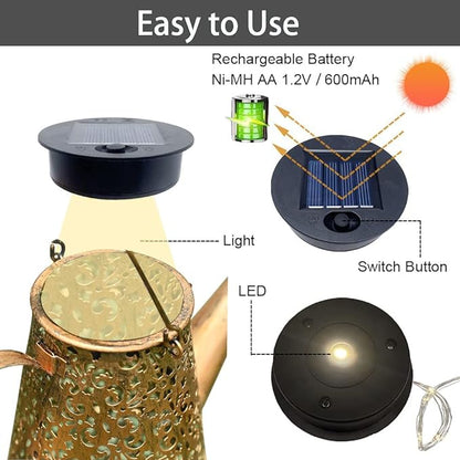 2 Pack Solar Watering Can String Lights - Round Solar Panel Outdoor Waterproof 32 Ft LED Copper Wire Hanging Lanterns Battery Box Replacement Accessories (Warm/Cold)
