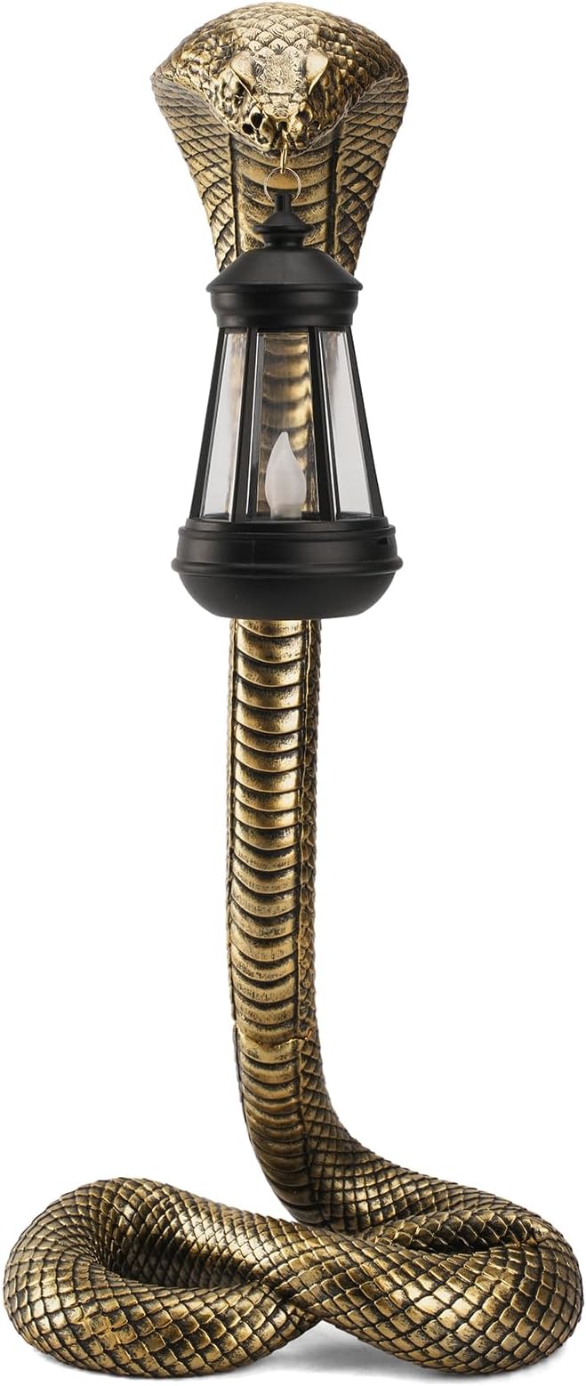 Solar Lantern Outdoor Snake Figurines 19.29‘’ for Garden Decoration,Yard Art Lawn Ornaments ,Porch Patio Balcony Home House - Housewarming Gifts for Birthday,Father's Day,Halloween (Large size-bronze)