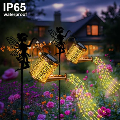 Solar Watering Can Light Garden Decorations Outdoor Weatherproof Shower Lights - Large Retro Metal Lantern Hanging Star Flashing Led Fairy Art Decorative Lamp for Gifts for Mom Grandma Women Birthday