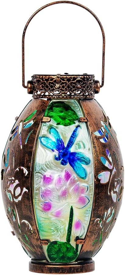 VEWOGARDEN Dragonfly Solar Lanterns Outdoor Waterproof Hanging Solar Lantern Decorative Outdoor LED Lantern Lights for Patio Yard Table Garden Decor