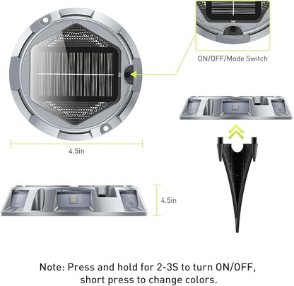 AGPTEK 5 in 1 Solar Driveway Lights Outdoor with Ground Spikes, IP67 Waterproof Solar Lights with 5 Modes (Blue/White/Warm/Mixed/Flashing) for Deck, Stairs, Pathway, Garden, Patio(Hexagon, 12 Pack)