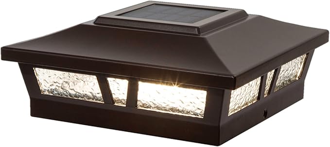 Classy Caps SLX772C 6x6 Brown Aluminum Oxford Solar Post Cap – High-Performance Solar Lighting, 2 LEDs, Durable Cast Aluminum, Decorative Glass Lens, Easy DIY, Fits 6"x6", 5.5"x5.5", 5"x5"