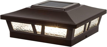 Classy Caps SLX772C 6x6 Brown Aluminum Oxford Solar Post Cap – High-Performance Solar Lighting, 2 LEDs, Durable Cast Aluminum, Decorative Glass Lens, Easy DIY, Fits 6"x6", 5.5"x5.5", 5"x5"
